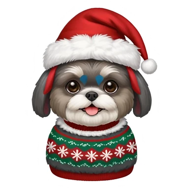 dark grey shih tzu christmas sweater and hat sticker