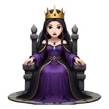 Dark queen seated on stone throne, relaxed dominance, heavy shadows, cold sticker