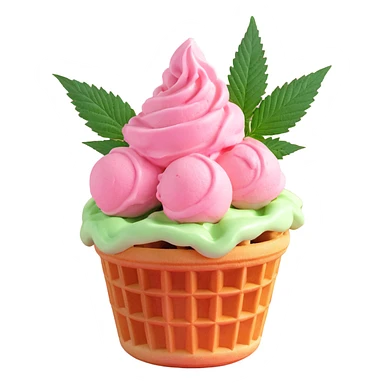 pink gelato in a waffle cup with cannabis leaf sticker