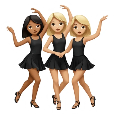 Emoji of 3 Girls dancing one with blonde hair, one tan skin with brown hair and one with black hair sticker