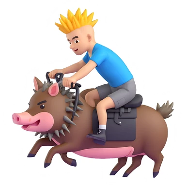 a punk riding a wild pig, 3D emoji style sticker