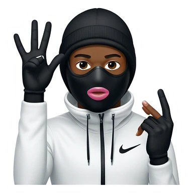 Black man with nike ski mask Throwing up the Two with his pinky and ring  sticker