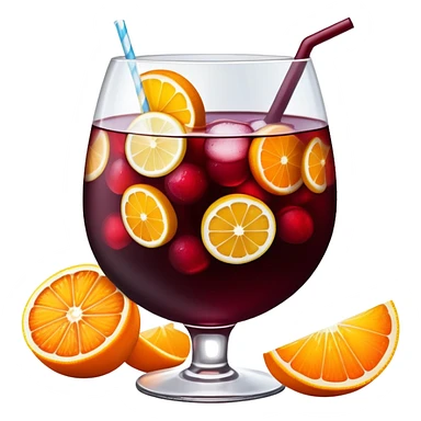 sangria drink with lots of visible ice cubes, wine, fruit slices, extremely cold sticker