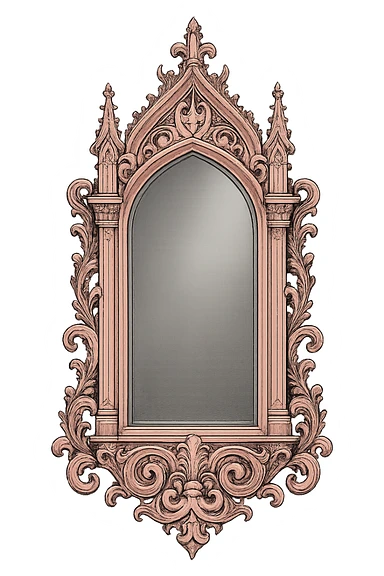 gothic ornate mirror, pink and silver, no background sticker