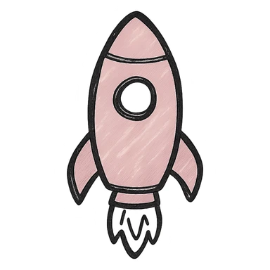 hand drawn outlined icon of a pink rocket, no fill sticker
