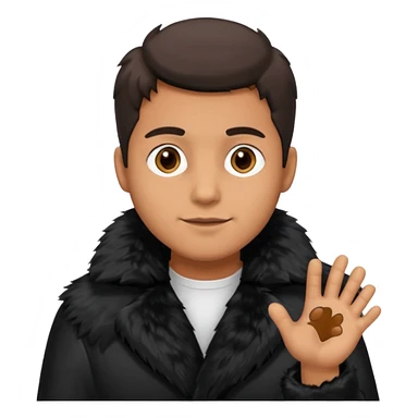 A man wearing black fur  showing his paws sticker