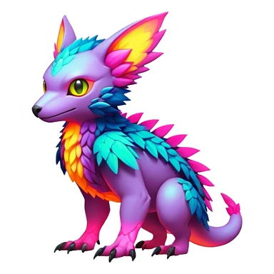 Tropical lush warm-colored modern colorful neon-colored cyber-Fakémon-Digimon-Trico-creature sticker
