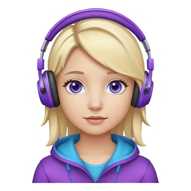 girl blond hair with purple highlights in hair blue eyes and wearing headphones sticker