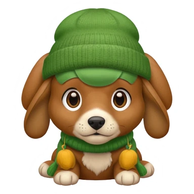 Dog in Green Beanie – brown puppy with floppy ears and cozy beanie. sticker