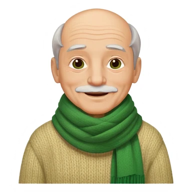 old man with big green scarf and layered sweater warm smile sticker