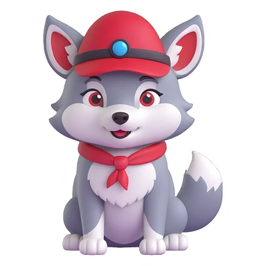 cute wolf wearing a red hat, clear and adorable, icon style sticker