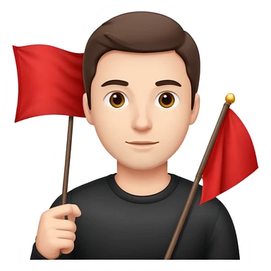 Man holding red flag sticker