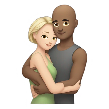 Bald Caucasian man and Caucasian woman with black short hair intimate hug sticker