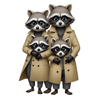 Three raccoons standing on top of eachother within one trench coat sticker