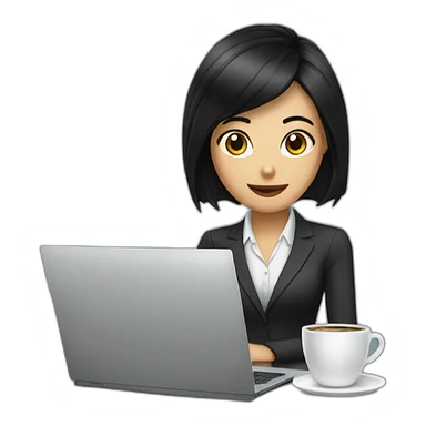 Secretary black hair computer and drinking coffee sticker