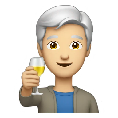 a caucasian man with blue eyes and short grey hair, toasting with a glass of white wine sticker