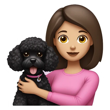 Brunette straight hair girl , in pink top holding a black toy poodle sticker