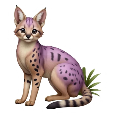 Realistic wild real life cute cool beautiful gorgeous floral pastel-lilac-violet-lavender caracal-serval-civet-genet-hybrid-animal-Fakémon-fursona photo IRL outside (full body) sticker