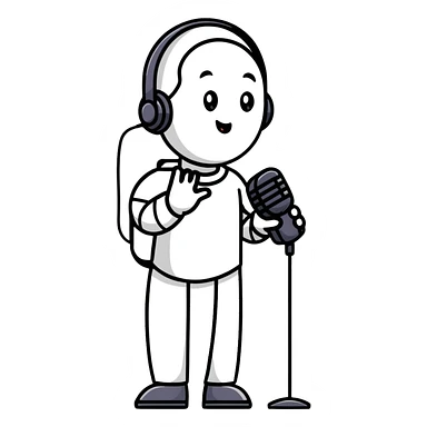 person streaming, YouTube user recording video with microphone sticker