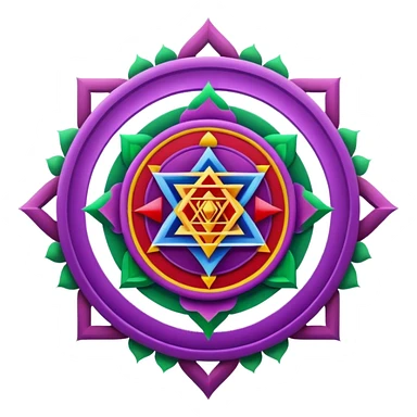 Sri yantra with purple green and red colors sticker