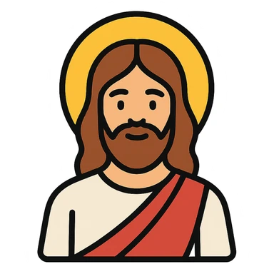 Jesus in a color icon style, gentle eyes, beard, long hair, and a radiant halo sticker