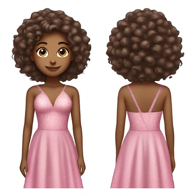 Brown girl with long curly hair in a pink sparkly dress sticker