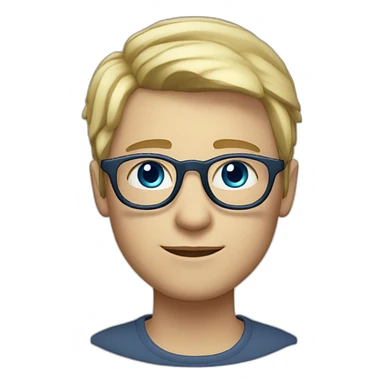 person with white skin, medium-long or short hair, fairly light hair, even blond. round glasses, blue eyes sticker