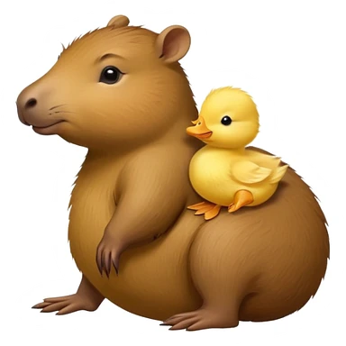 Capybara with a baby duck riding it sticker