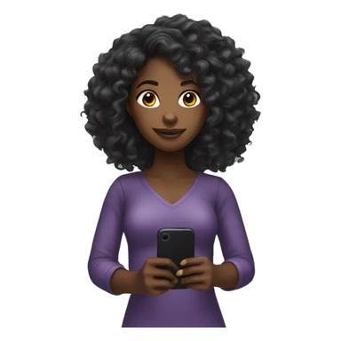 Black girl with long curly hair holding a phone  sticker