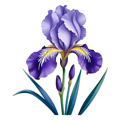 Japanese style iris flower (hanashobu) with elegant simplified lines like in ukiyo-e art, blue-purple color, traditional composition with flowing brush-like strokes sticker