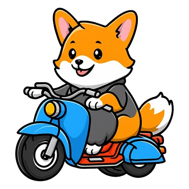 smiling corgi riding a motorcycle sticker