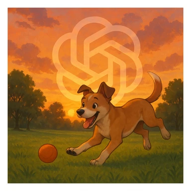 chat gpt image logo on the background of a dog chasing ball sticker