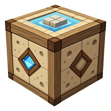 crafting table with tools, stone, wood, glass, sand, ... like a minecraft style cube crafting table  sticker