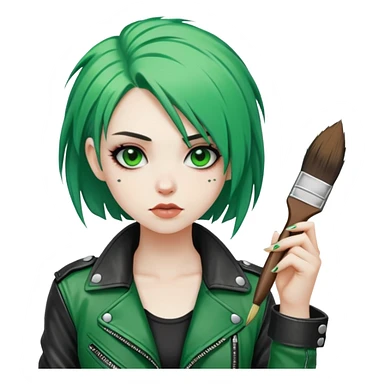 punk-girl with green hair in leather jacket with brush and 🤟🏻  sticker