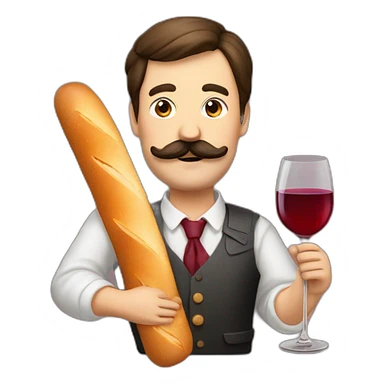 Frenchman with french moustache, baguette and wine sticker