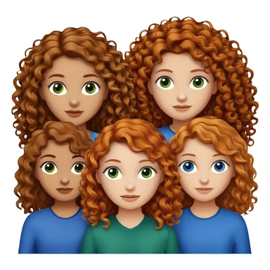 Make me 3 girls. One with medium size curly ginger hair, white skin and green eyes,  one with long curly dark brown hair with a little just a little darker skin and brown eyes,  and one with white skin and straight dark blonde hair and blue eyes  sticker