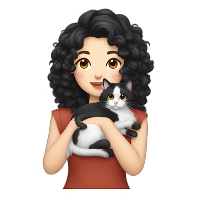 white women with black and curly hair who is cuddling a siberian neva masqueradecat sticker