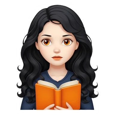 Long Hair Women with orrange Book, Black wavy hair, sad

 sticker