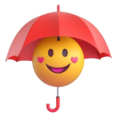 3D smiley emoji, round shape, in love: under heart-patterned umbrella, smiling face, no body sticker
