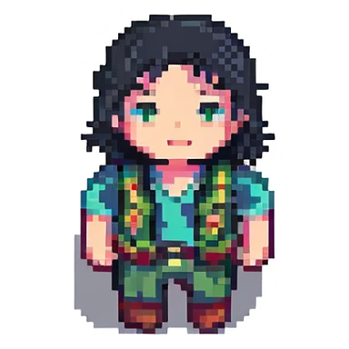 simple human character icon, pixel art style sticker