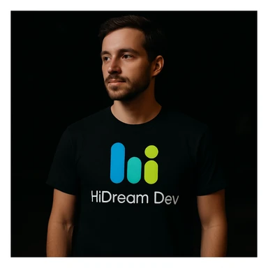 man wearing tshirt with this logo, dark night background with dim  sticker