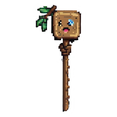 log with expressive eyes holding a stick in one hand sticker