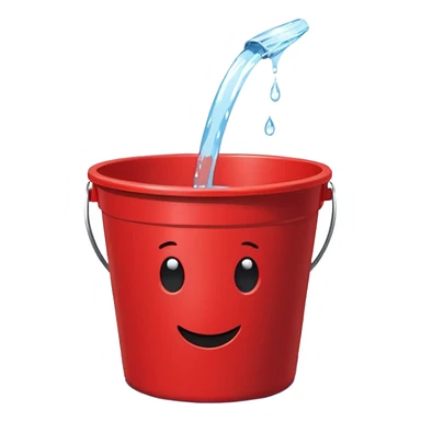 red bucket with holes in the side sitting on puddle of water sticker