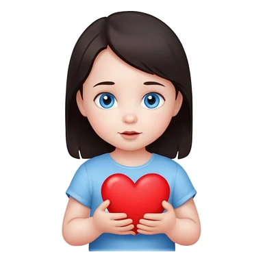 Dark hair blue eye baby holding a heart  sticker