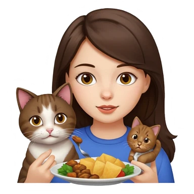 Girl with brunette hair eating a cat sticker