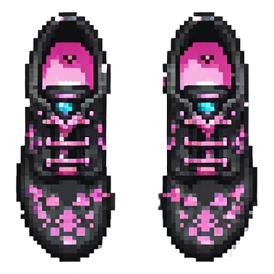 BLACKPINK-inspired gothic shoes, no hearts, black and pink, cute and stylish, pixel art style sticker