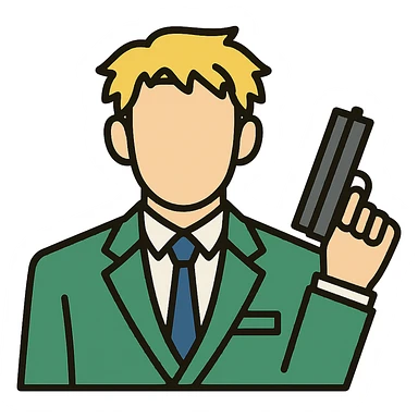 Convert this Loid Forger icon to a color version with blond hair, green suit, and blue tie, keeping the modern icon style and transparent background. sticker