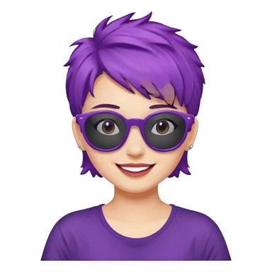 girl with short messy purple hair and sunglasses above head sticker