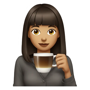 girl with bangs dark brown hair drinking a coffee sticker