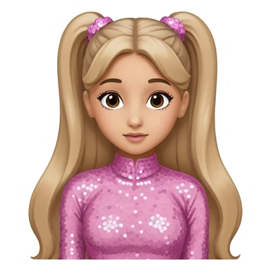 Ariana Grande with long dark blonde ponytail hair, light pink sequin outfit sticker